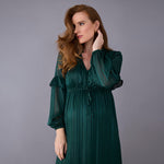 Motherhood Maternity Women's Long Sleeve V-Neck Tiered Maxi Pregnancy Dress with Drawstring, Forest Biome, X-Large