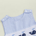 Arvbitana Newborn Baby Boys Sleeveless Seersucker Romper One Piece Straps Overalls Striped Jumpsuit Summer Smocked Clothes (A-Blue, 0-3 Months)