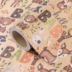 WRAPAHOLIC Kraft Baby Shower Wrapping Paper Roll - Mini Roll - 17 Inch x 16.5 Feet - Little Woodland Animal Wrapping Paper for Baby Shower, Kids Girls Boys Birthday