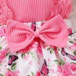 KAFIREN Baby Girl Clothes 6-9 Months Newborn Romper Dress Infant Lace Ruffle Sleeveless Summer Outfits with Headband Rose Red Butterfly 6-9 Months 90cm