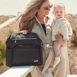 Skip Hop Diaper Bag Backpack: Mainframe Large Capacity Wide Open Structure with Changing Pad & Stroller Attachement, Black with Gold Trim
