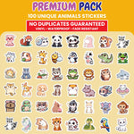 RINAVO 100 PCS Water Bottle Stickers for Kids Waterproof Cute Stickers for Water Bottles No Duplicates Animal Stickers for Kids Laptop, Water Bottle, Party Favor & Classroom Reward