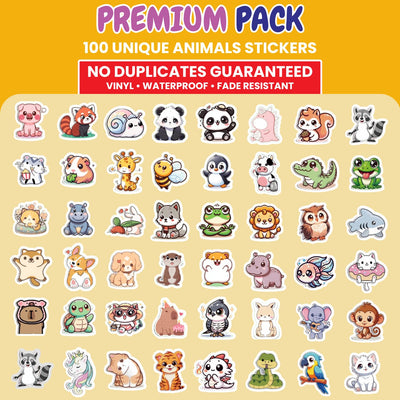RINAVO 100 PCS Water Bottle Stickers for Kids Waterproof Cute Stickers for Water Bottles No Duplicates Animal Stickers for Kids Laptop, Water Bottle, Party Favor & Classroom Reward