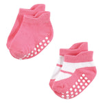 Hudson Baby Unisex Baby Non-Skid No-Show Socks, Pink Black, 12-24 Months