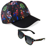 Marvel Spiderman Baseball Cap and Kids Sunglasses Set Breathable Adjustable Sun Hat 100% UV Summer Accessories Set Vacation Essentials Gifts for Boys (Navy/Multi)