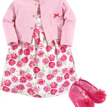 Hudson Baby baby-girls Cotton Dress, Cardigan and Shoe Set
