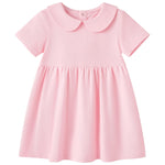 pureborn Baby Girl Pique Dress Peter-pan Collar Short Sleeve Cotton Playwear Dresses Summer Outfit Pink 12-18 Months