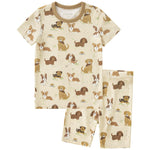 pureborn Toddler Viscose From Bamboo Pajamas Set Pjs - Little Girl Boy Short Sleeve Snug Fit Soft Sleepwear 2pcs Khaki Puppies 2T