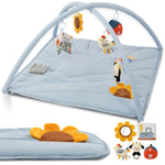 Beautiful Baby Play Gym and Tummy Time Mat - Soft Mat with 5 Farm Toys Creates The Perfect Activity Area for Your Girl/Boy - Stylish Infant Floor Playmat Fits Nicely with Any Playroom Decor