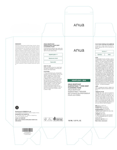 Anua Heartleaf Quercetinol Pore Deep Cleansing Foam, Face wash for Pore Refining Cleanser, Hydrating Daily Facial Cleanser For Double Cleansing, Gentle Foaming with BHA, Korean Skincare, 5.07 fl.oz.