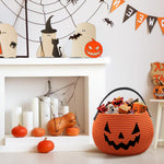 Halloween Pumpkin Basket, Fall Baskets Cute Candy Cotton Rope Boo Bucket for Kids Trick or Treat Halloween Basket for Gift, Orange