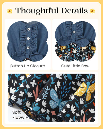 Toddler Girl Clothes 2t 3t Cute Girl Clothes Blue Flowy Summer Butterfly Birthday Dress Sleeveless Ruffle Denim Bow Dress Spring Party Jean Dresses