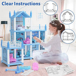 Doll House for Girls 3 4 5 6 7 8 Year Old - 3-Story 6 Rooms Dollhouse with 3 Dolls Light Accessories Furniture and Play Mat, DIY Pretend Dream Dollhouse Toy Gift for Kids (20.5'' x 16'' x 18.7'')
