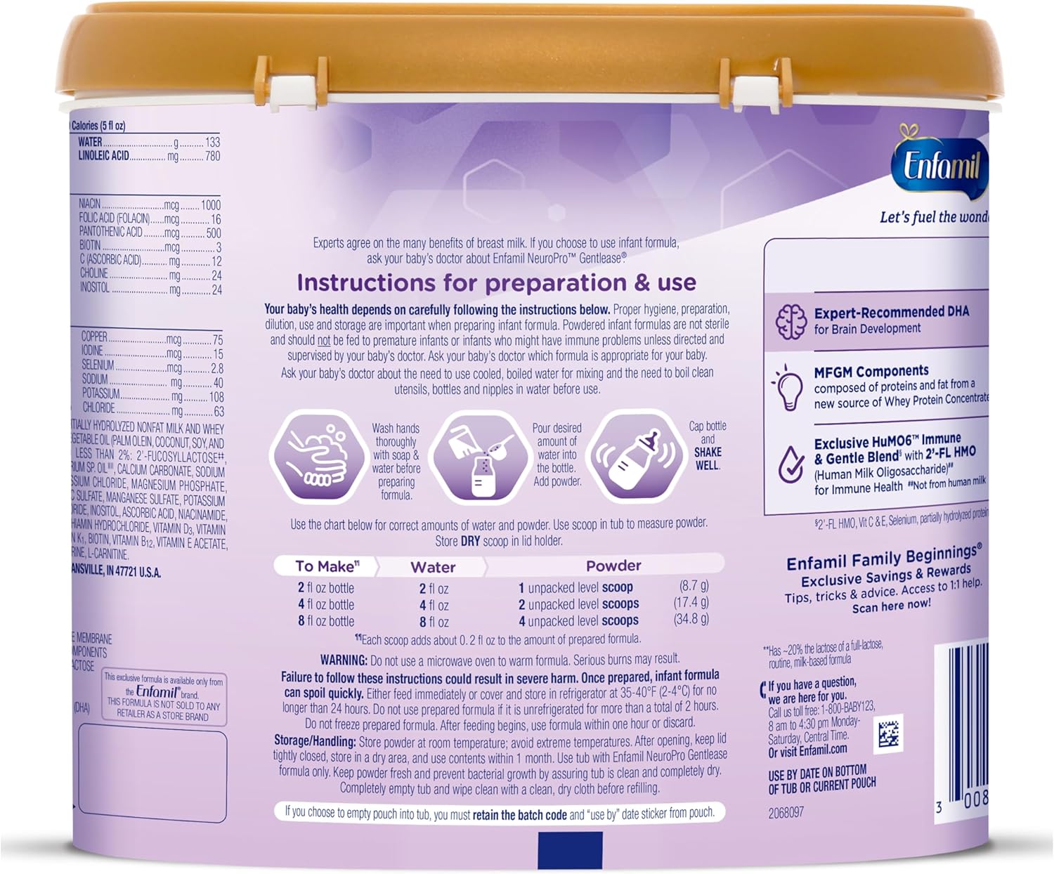 Enfamil NeuroPro Gentlease Baby Formula, Brain Building DHA, HuMO6 Immune Blend, Designed to Reduce Fussiness, Crying, Gas & Spit-up in 24 Hrs, has Prebiotics to Promote Softer Stools, Reusable Tub, 19.5 Oz