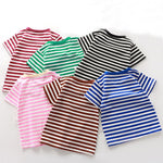 Toddler Boys Girls Striped Short Sleeve Tees Soft Cotton Crewneck T-Shirt for Kids Basic Shirts (Brown, 6-12 Months)