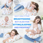 LAT Nursing Pillow for Breastfeeding,100% Cotton Removable Cover,Ergonomic Breast Feeding Pillows for Mom and Baby,Machine Washable(Giraffe & Elephant)