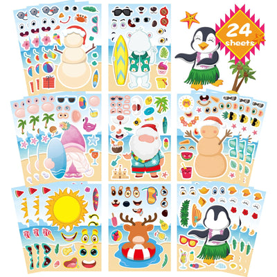 24 Sheets Make-a-face Stickers, Make Your Own Ice Cream Mix and Match Sticker Sheets DIY Summer Ice Cream Stickers for Kids Party Favors Activities