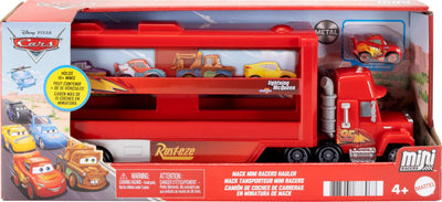 Mattel Disney and Pixar Cars Mini Mack Racers Hauler & 1 Toy Car, Transporter Truck Holds 18 Minis, Collectible Set