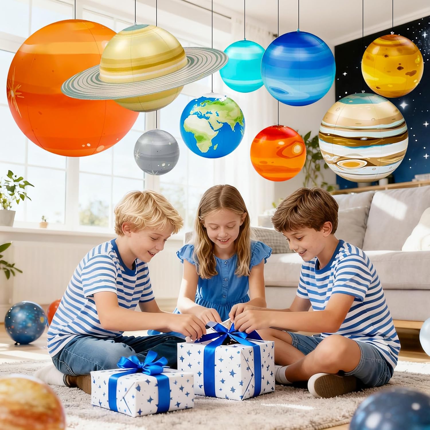 Inflatable Solar System Planets for Kids - 9 Giant Hanging Planets for Science Classroom Ceiling & Boys Room Decor, Space Themed Party Decorations Supplies with Pump, Astronomy Gifts for Ages 6-12