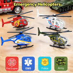 ArtCreativity Diecast Helicopter Toy - Pack of 4 - Police, Fire Engine, EMS, and Military Diecast Toy Choppers with Spinning Propellers, Birthday Party Favors for Boys and Girls