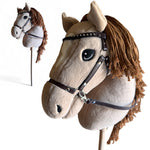 Playful Minds Large Hobby Horse for Kids and Adults – Show Quality with Rhinestone Studded Bridle, Removable Reins, and Long Mane – Plush Handmade Tournament Stick Horse, Palomino