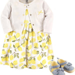 Hudson Baby baby-girls Cotton Dress, Cardigan and Shoe Set