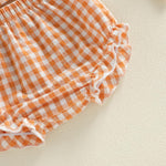 Afunbaby Baby Girl Summer Clothes Heart Print Ruffle Strap Tops Dress Shorts 2 Pcs Princess Fashion Outfit Sets (Orange plaid, 6-12 Months)
