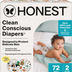 The Honest Company Clean Conscious Diapers for Delicate Skin, Up to 100% Leakproof Hypoallergenic Fragrance-Free Baby Diapers, Gender Neutral Prints, Club Box, Size Newborn, 72 Count (Prints May Vary)