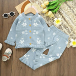 Yccutest Infant Girl Sweater Set 2 Piece Fall Winter Outfit Baby Girl Floral Knit Cardigan Top Flared Pants Toddler Clothes