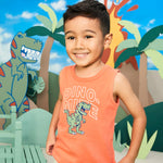 Garanimals Baby & Toddler Boy Dino Tank Tees - Kid's Sleeveless Tank Top - Size 6-9 Months - Beige, Dark Green, Orange, White - 5 Pack