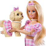 Barbie Twinning Looks Doll with Pet Dog in Matching Pink Gingham Clothes and Accessories for Both Like Sunglasses, Necklaces and Bows, Blonde