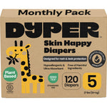DYPER Monthly Pack Baby Diapers Size 5 (27+ lbs) 168 Count - Leak-Proof & Plant Based, Hypoallergenic and Ultra Absorbent Size 5 Diapers for Day and Overnight Skin Protection (Packaging May Vary)