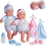 15" Realistic Soft Body Baby Doll with Open/Close Eyes | JC Toys - Berenguer Boutique | 10 Piece Gift Set with Bottle, Rattle, Pacifier & Accessories | Pink | Ages 2+