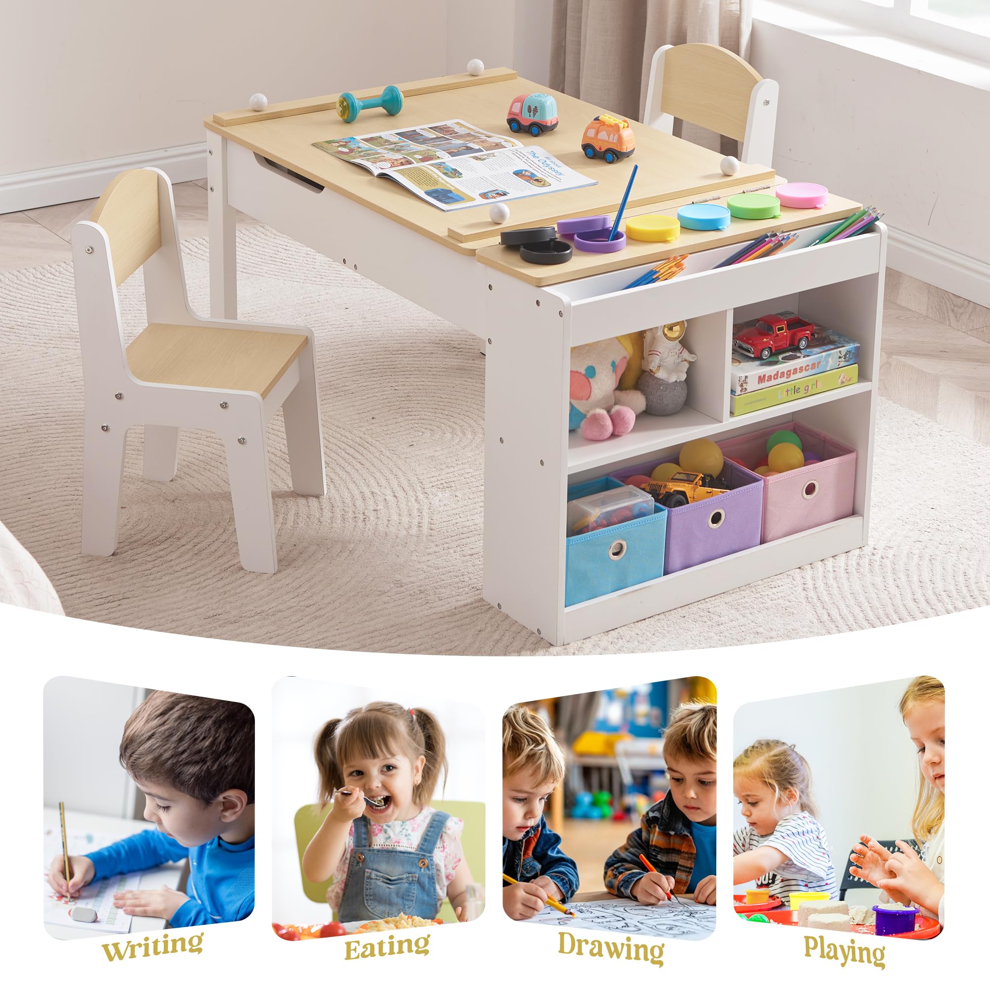 GABHX Kids Art Table Set with Chairs, 3-in-1 - Art & Drawing Toys ...