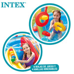Intex 57453EP 9.75 Foot x 6.3 Foot x 53 Inch Multicolor Rainbow Slide Kids Inflatable Pool with Water Slide and Ring Toss for Children Ages 2 and Up