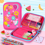 homicozy Pencil Case for Girls,Cute Fruit Stationary Set for Kids,3D EVA School Large Capacity Pencil Pen Box with Compartment,School Supplies for Girls,Back to School Gifts for Kids,Rose Red