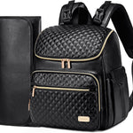 Weitars Diaper Bag Backpack Leather Baby Diaper Bag with Changing Pad Travel Diaper Backpack,Baby Bag for Mom,Stroller Straps,5 Insulated Pockets (Black Leather)