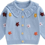 Toddler Baby Girl Cardigan Sweater Flowers Button Up Knitted Tops Infant Fall Winter Clothes