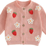 Infant Baby Girl Cardigan Sweaters Toddler Floral Embroidery Button Up Knit Tops Fall Winter Knitwear Clothes