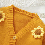 Newborn Baby Girls Knit Cardigans Long Sleeve Crewneck Hollow Knit Thin Sweater Toddler Button Tops Coat Outwear (Yellow-Sunflower, 12-18 Months)
