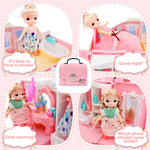 deAO Kids Dollhouse Playset Portable Dollhouse Toy Girls Pretend Playhouse with Furniture & Figures 2 in 1 Playhouse Set Birthday Toys for Age 3-6 Year Old Kindergarten Toddlers Preschoolers