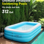2025 Upgrade Inflatable Pool for Kids and Adults-120"*72"*22" Full-Sized Inflatable Swimming Pool Leakproof Blow Up Above Ground for Backyard Outdoor Garden Summer Water Party Blue