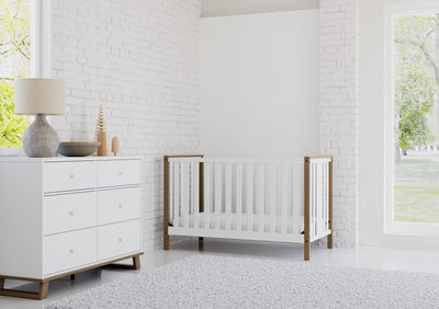 Storkcraft Modern 6 Drawer Double Dresser (White with Vintage Driftwood) – GREENGUARD Gold Certified, Modern Double Dresser for Nursery and Kids Bedroom, Wide Dresser Organizer for Children’s Bedroom