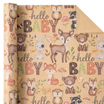 WRAPAHOLIC Kraft Baby Shower Wrapping Paper Roll - Mini Roll - 17 Inch x 16.5 Feet - Little Woodland Animal Wrapping Paper for Baby Shower, Kids Girls Boys Birthday