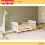 Dream On Me Fisher-Price Iris 4-in-1 Convertible Full-Size Baby Crib in Vintage White Oak, GreenGuard Gold & JPMA, Sustainable Pinewood, Converts to Day & Toddler Bed with Guard Rails & Kids Sofa