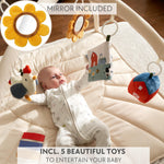 Beautiful Baby Play Gym and Tummy Time Mat - Soft Mat with 5 Farm Toys Creates The Perfect Activity Area for Your Girl/Boy - Stylish Infant Floor Playmat Fits Nicely with Any Playroom Decor