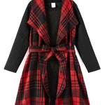PATPAT Girls Holiday Fall Outfit – Long Sleeve Dress with Burgundy Plaid Cardigan – Great for Thanksgiving, 5–6 Years