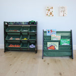 Humble Crew 4-Tier Kids Bookshelf, Camo Wood/Green - Premium Book Shelf for Kids Rooms with Four Deep Pockets - Toddler Sling Book Rack with Deep Sleeves, Nursery Bookcase Organizer