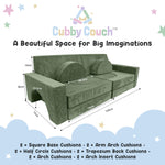 Cubby Couch 12-Piece Modular Kids Play Couch - Soft & Durable Toddler Couch with CertiPUR US Foam, Washable Covers - Playroom Furniture, Kids Sofa for Lounge, Living Room & Playroom - Green