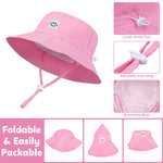 Poroka 4 Pack Baby Sun Hat Smile Face Hat Toddler Kids Adjustable Bucket Hat Wide Brim Beach Hats for Girls Boys